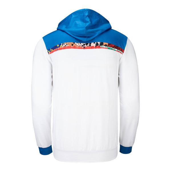 LUZIA Sweat-shirt à capuchon Zip complet en blanc et bleu - Vue arrière