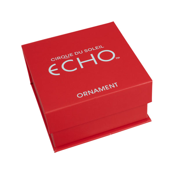 ECHO Ornement de chien en argent - Vue de la boîte rouge