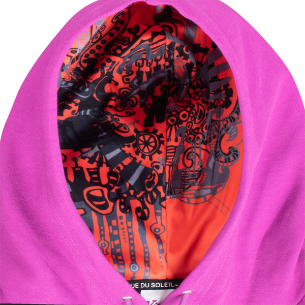 KOOZA Sweat-shirt à capuchon de marque en noir et violet - Vue de face, Zoom avant sur Le capuchon