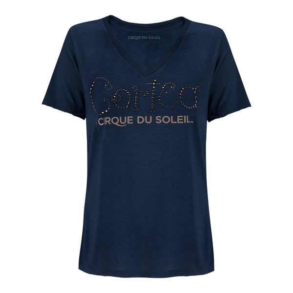 Corteo Chapiteau avec Studs Ladies T-Shirt dans la marine - Vue de face